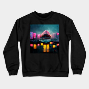 Neon District - Cyberpunk Cityscape Operahouse Crewneck Sweatshirt